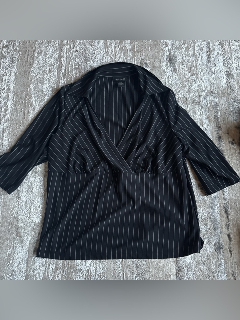 Lane Bryant Black Pinstripe Wrap-Front Blouse